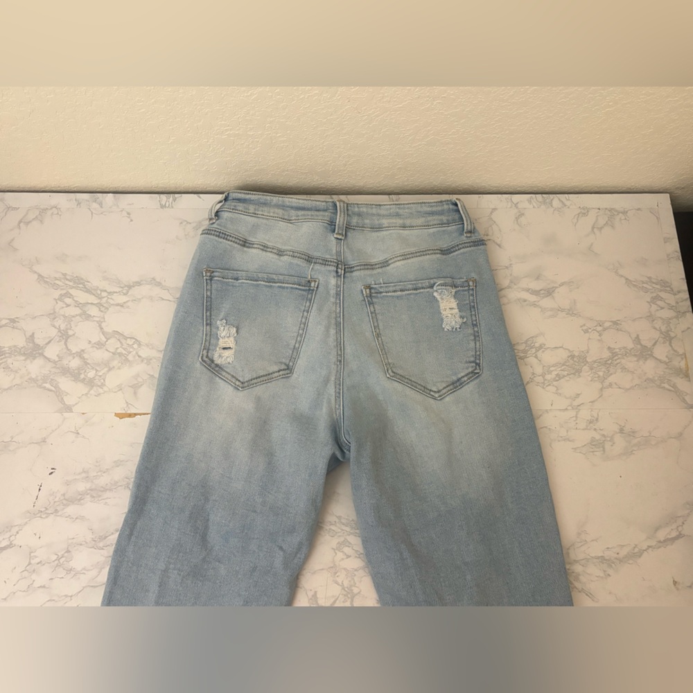Wax Jean Women’s 5 / 27 High Waisted Light Blue Distressed Skinny Leg Denim - Picture 4 of 5